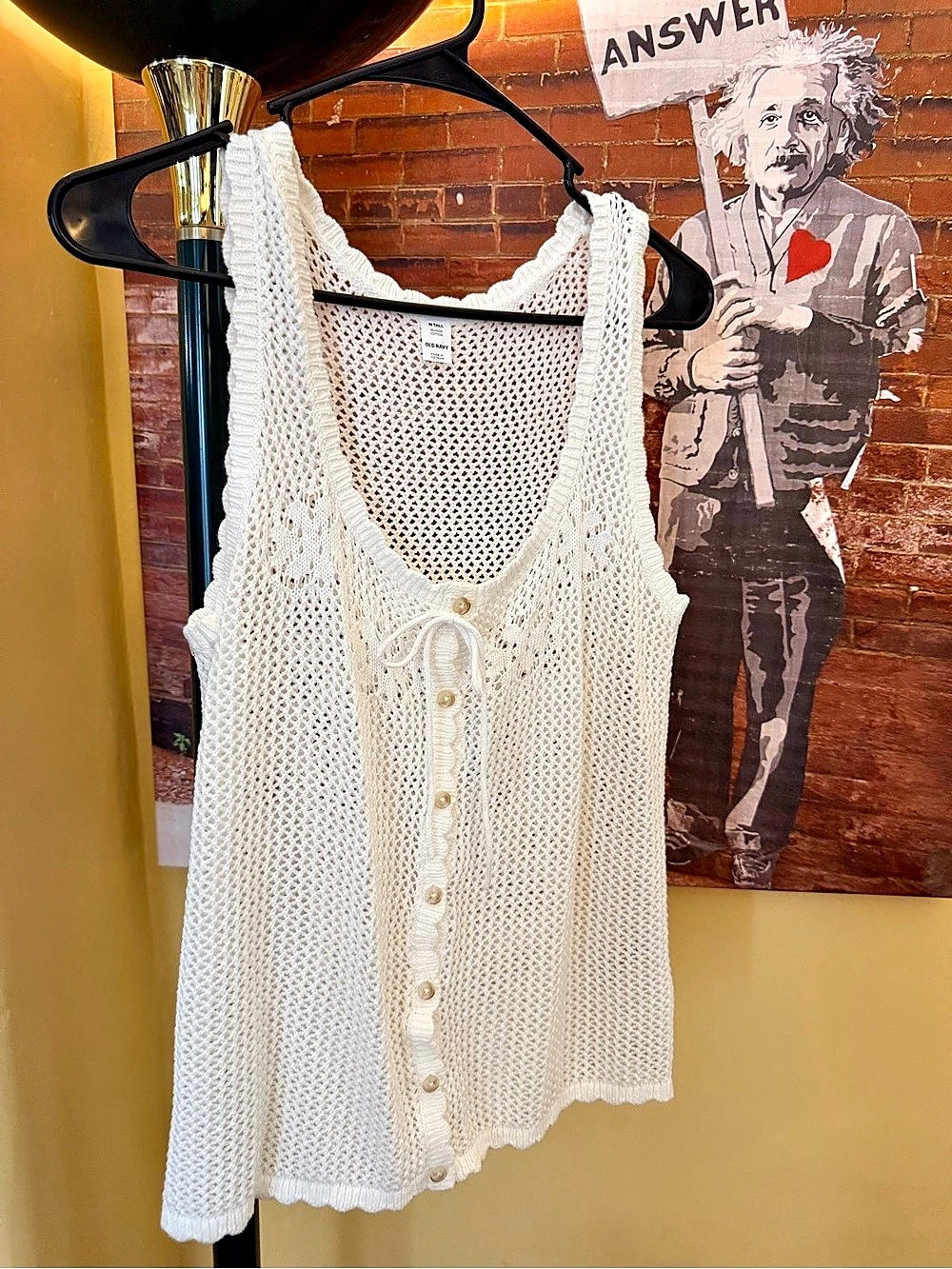 Old Navy Seaside Cotton Open-Knit Button-Front Sweater Vest White Medium